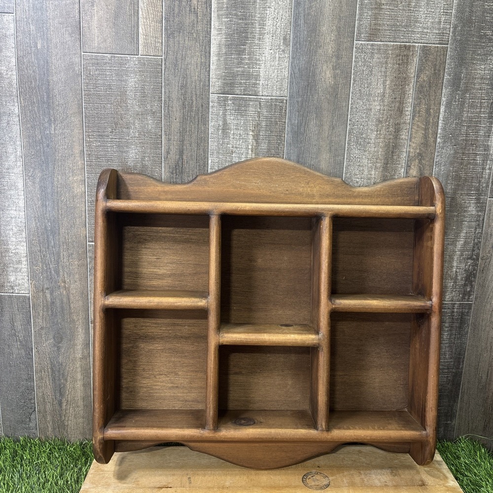 Vintage 1970s Wooden Teacup Curio Display Shelf Wall Hanging Cottage Decor